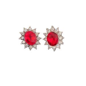 Red Hot Ruby Stud Earrings with Iced Out CZ Halo & Gift Pouch Men’s Unisex NEW